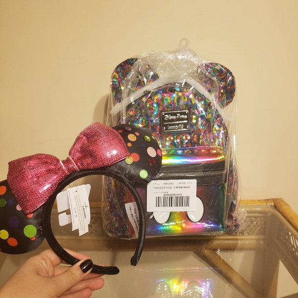 Loungefly Handbags - Disney Loungefly Rainbow Backpack & Polka Dot Ears Loungefly Handbags - Disney Loungefly Rainbow Backpack & Polka Dot Ears